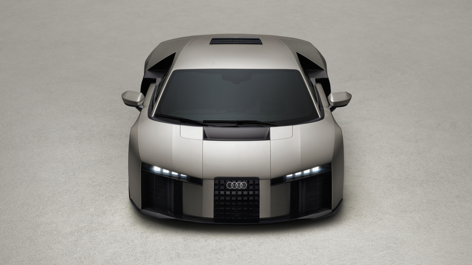 Titanium, static studio shot, exterior, frontal view top-down perspective