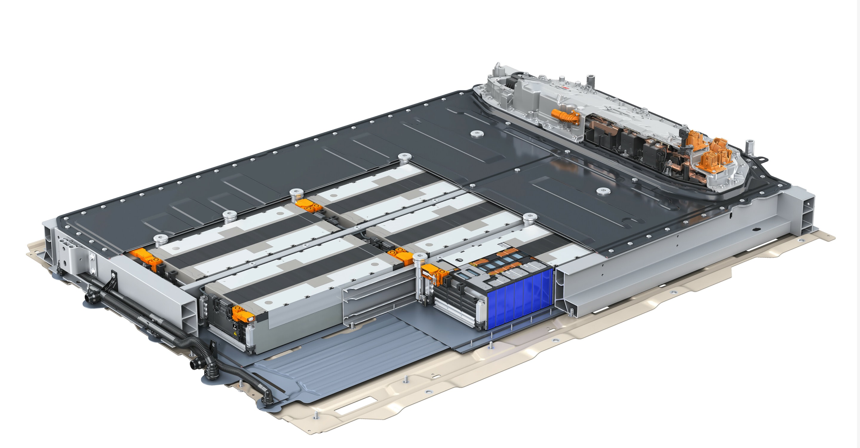 The newly developed lithium-ion battery for the Q6 e-tron(((Audi Q6 e-tron quattro: Combined power consumption in kWh/100 km: 19.4 -17.0 (WLTP); CO2 emissions combined in g/km: 0; CO2-class A))) consists of twelve modules and 180 prismatic cells and has a total gross capacity of 100 kWh (94.9 kWh net).